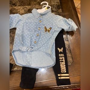 toddler girl denim shirt & leggings set